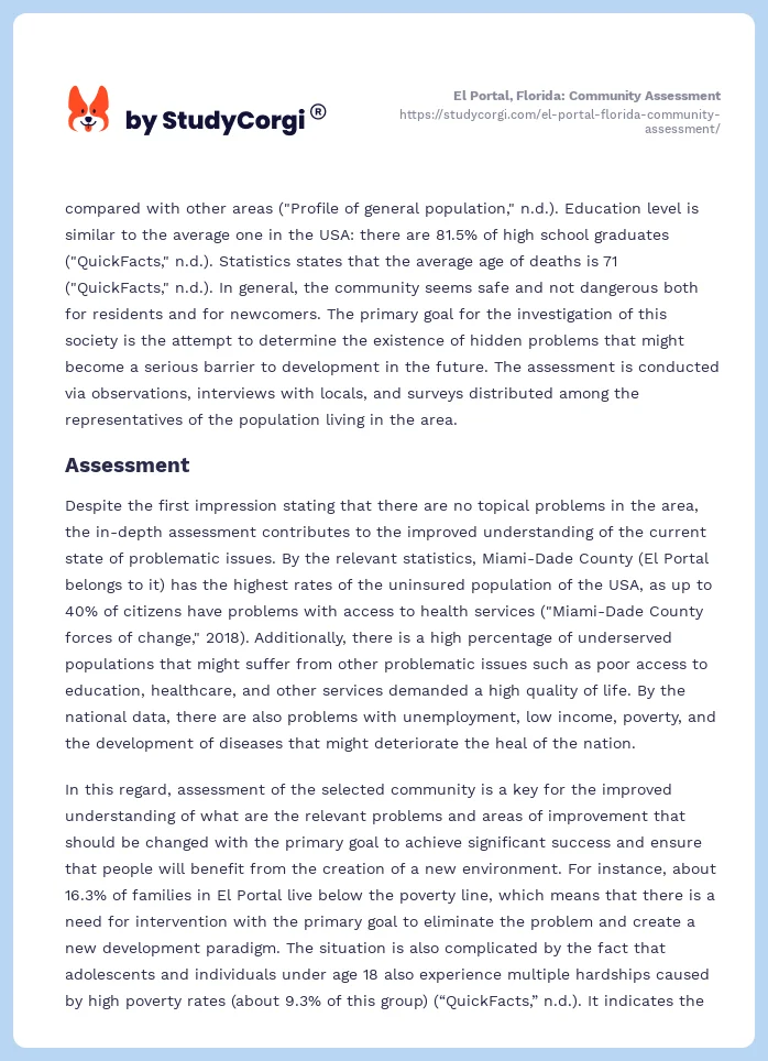 El Portal, Florida: Community Assessment. Page 2