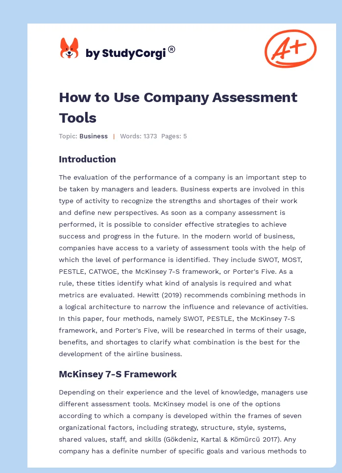 How to Use Company Assessment Tools. Page 1
