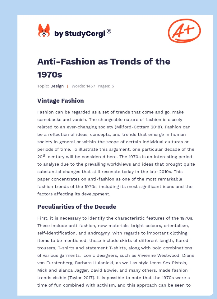 Anti-Fashion as Trends of the 1970s. Page 1