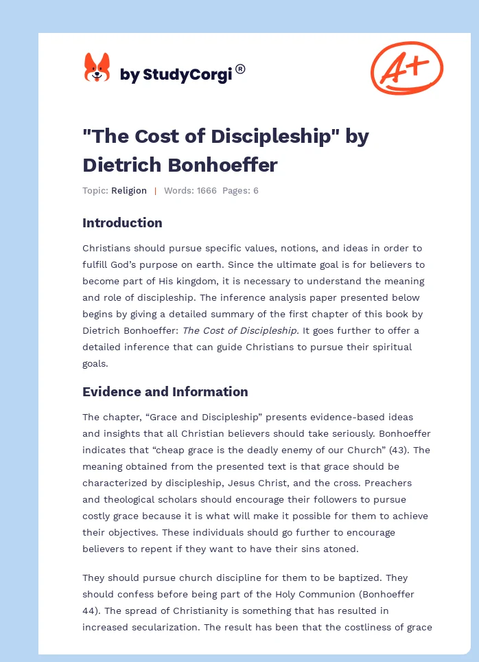 "The Cost of Discipleship" by Dietrich Bonhoeffer. Page 1