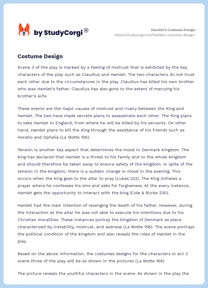 Hamlet’s Costume Design. Page 2