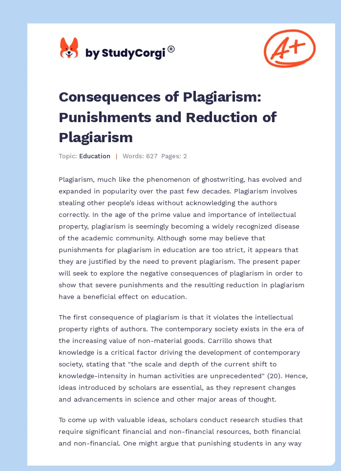 Consequences of Plagiarism: Punishments and Reduction of Plagiarism. Page 1