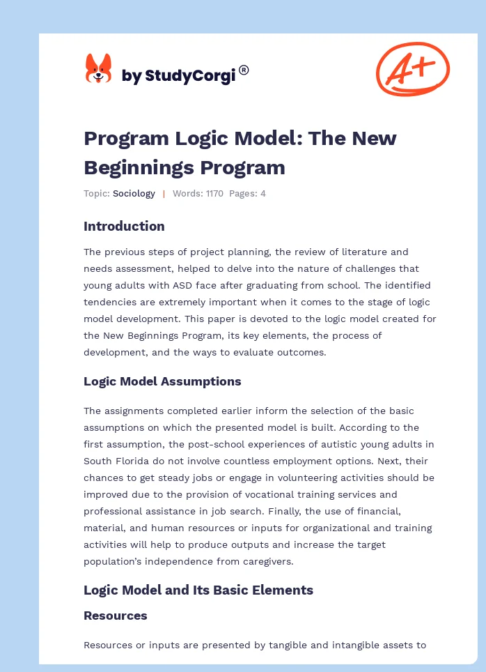 Program Logic Model: The New Beginnings Program. Page 1