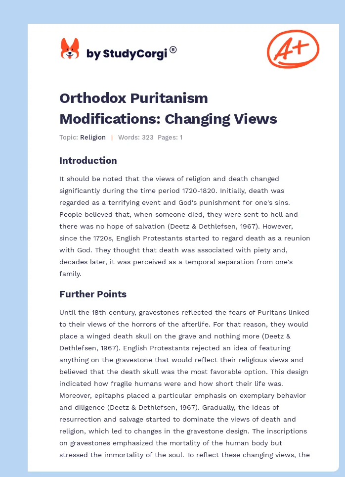 Orthodox Puritanism Modifications: Changing Views. Page 1