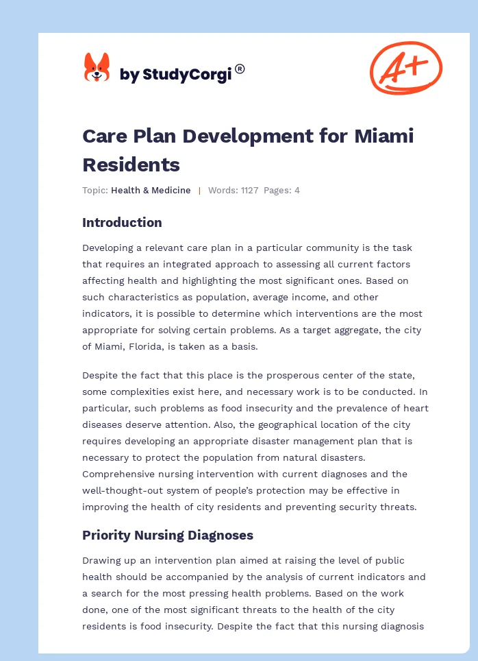 Care Plan Development for Miami Residents. Page 1