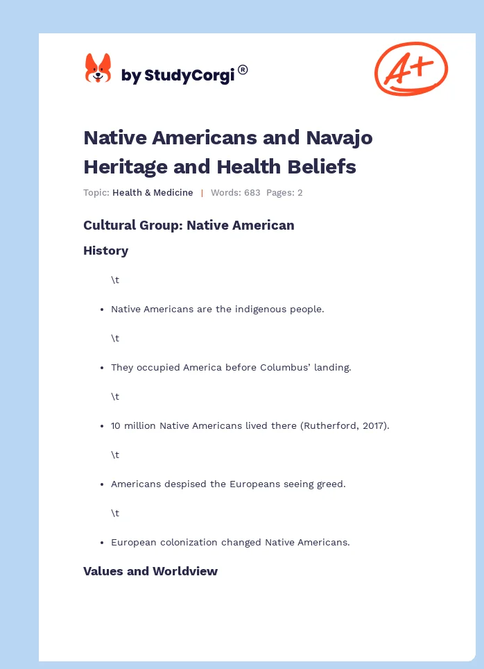 Native Americans and Navajo Heritage and Health Beliefs. Page 1