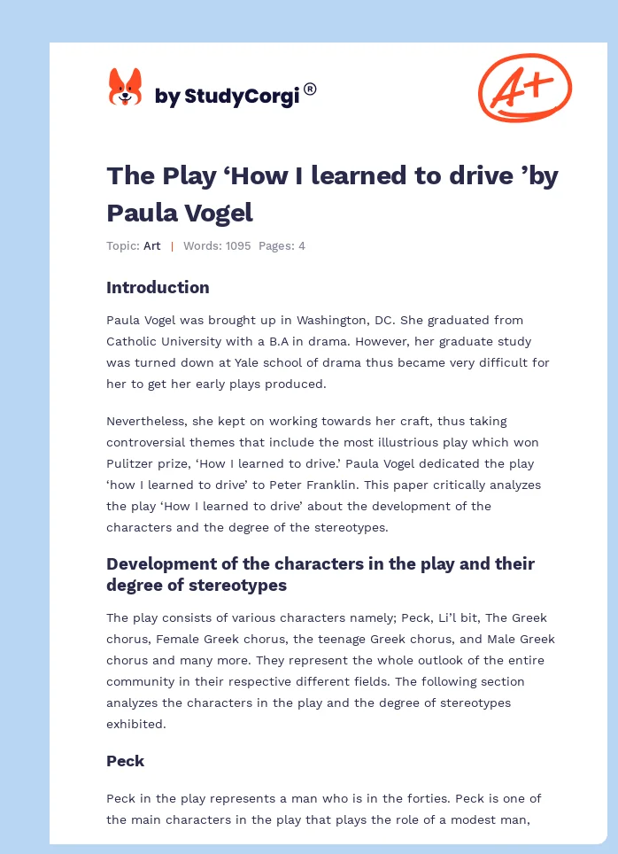The Play ‘How I learned to drive ’by Paula Vogel. Page 1