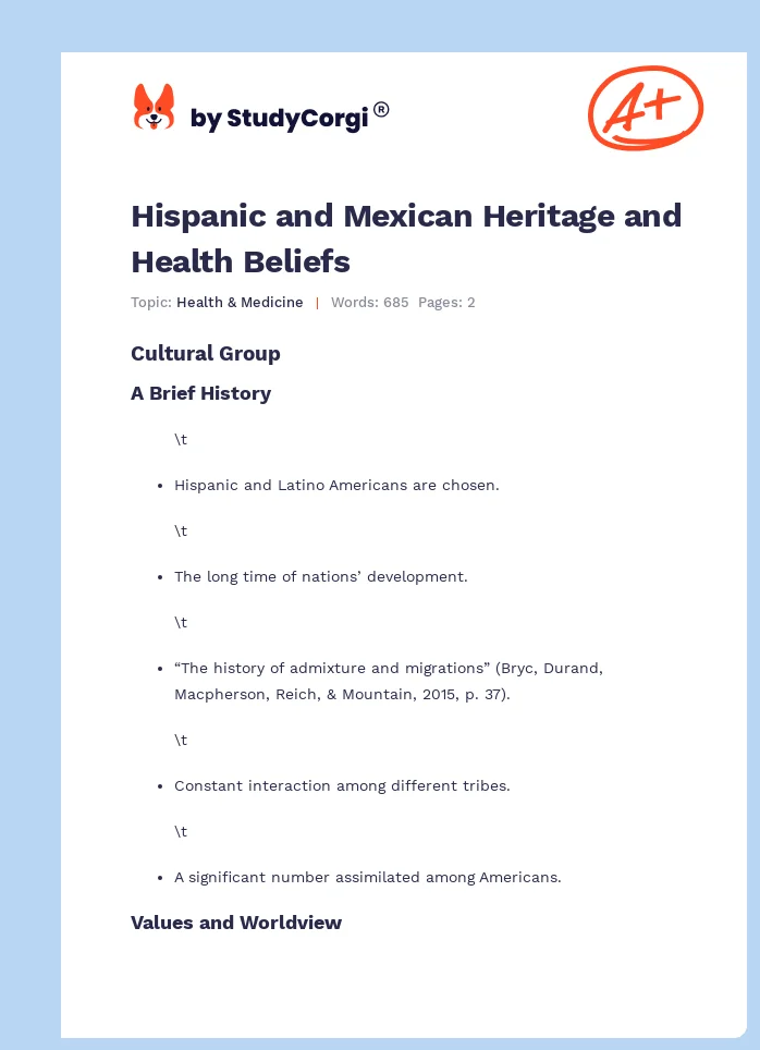 Hispanic and Mexican Heritage and Health Beliefs. Page 1