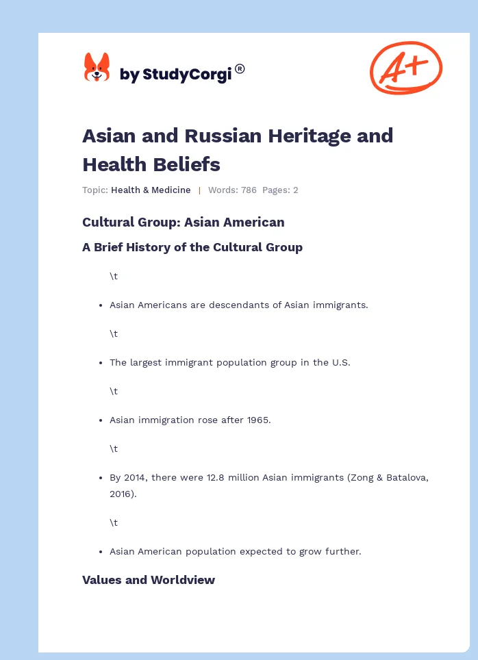 Asian and Russian Heritage and Health Beliefs. Page 1