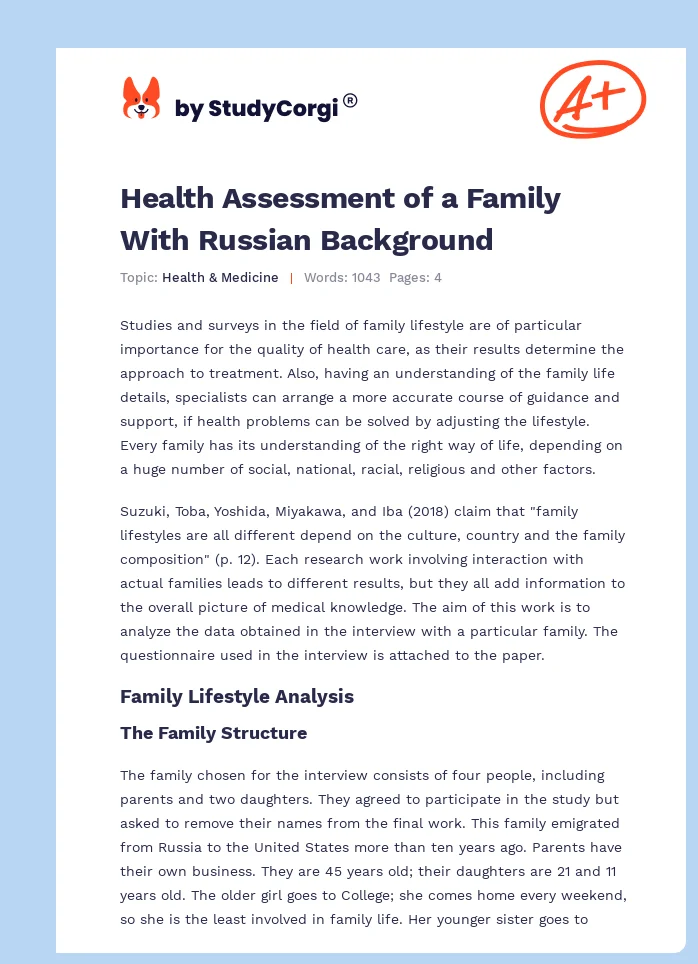 Health Assessment of a Family With Russian Background. Page 1