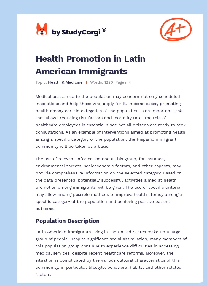 Health Promotion in Latin American Immigrants. Page 1