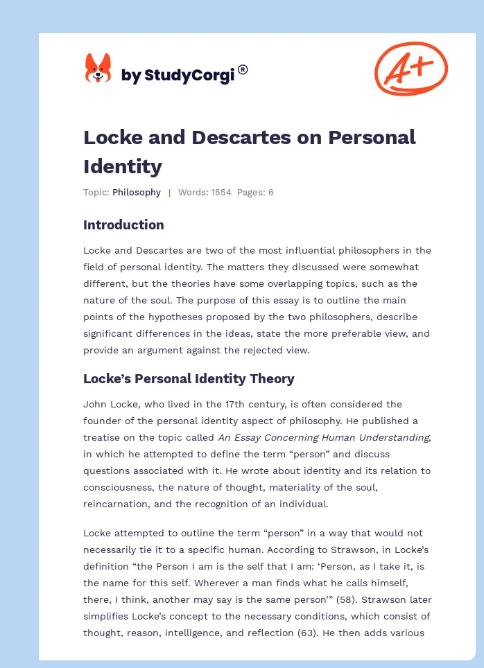 Locke and Descartes on Personal Identity. Page 1