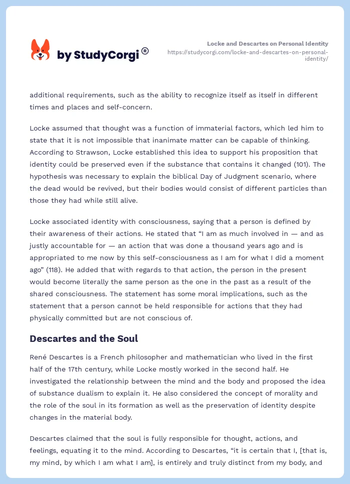 Locke and Descartes on Personal Identity. Page 2