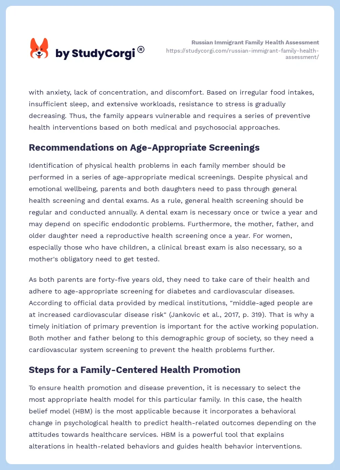 Russian Immigrant Family Health Assessment. Page 2