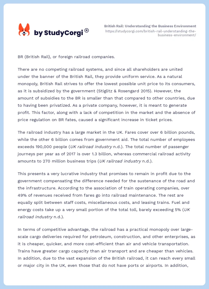British Rail: Understanding the Business Environment. Page 2