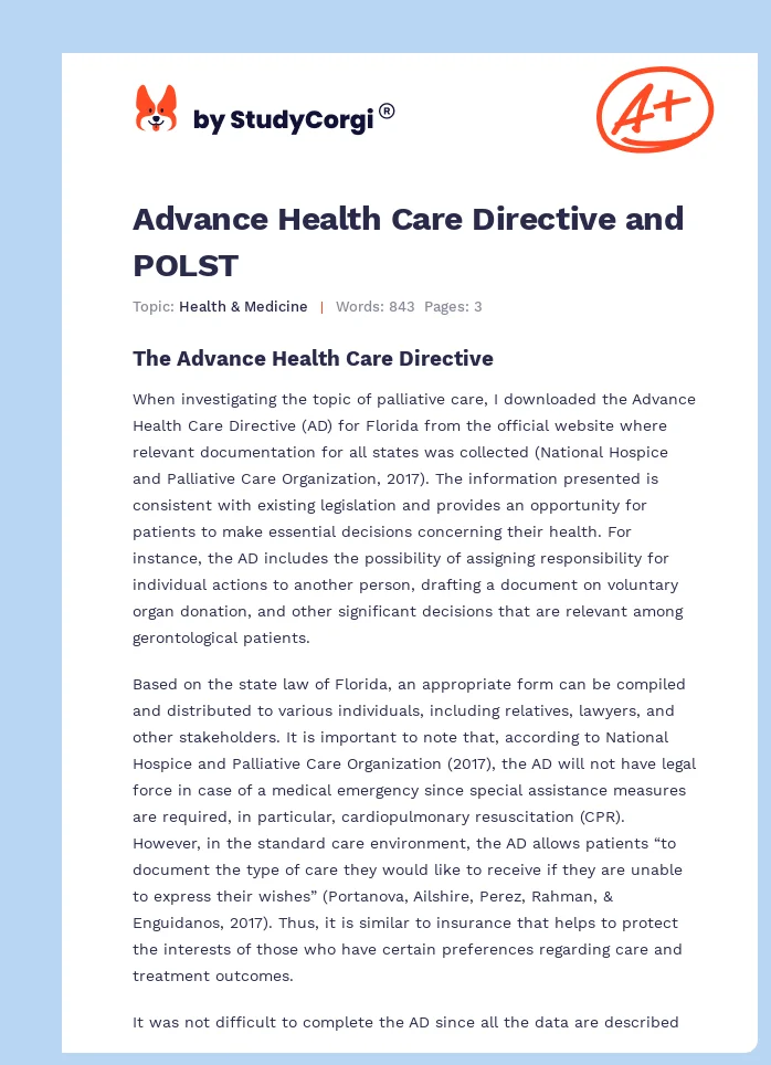 Advance Health Care Directive and POLST. Page 1