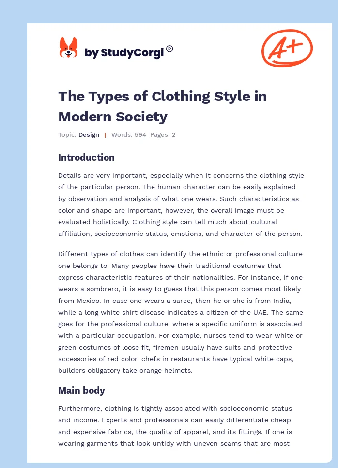 The Types of Clothing Style in Modern Society. Page 1