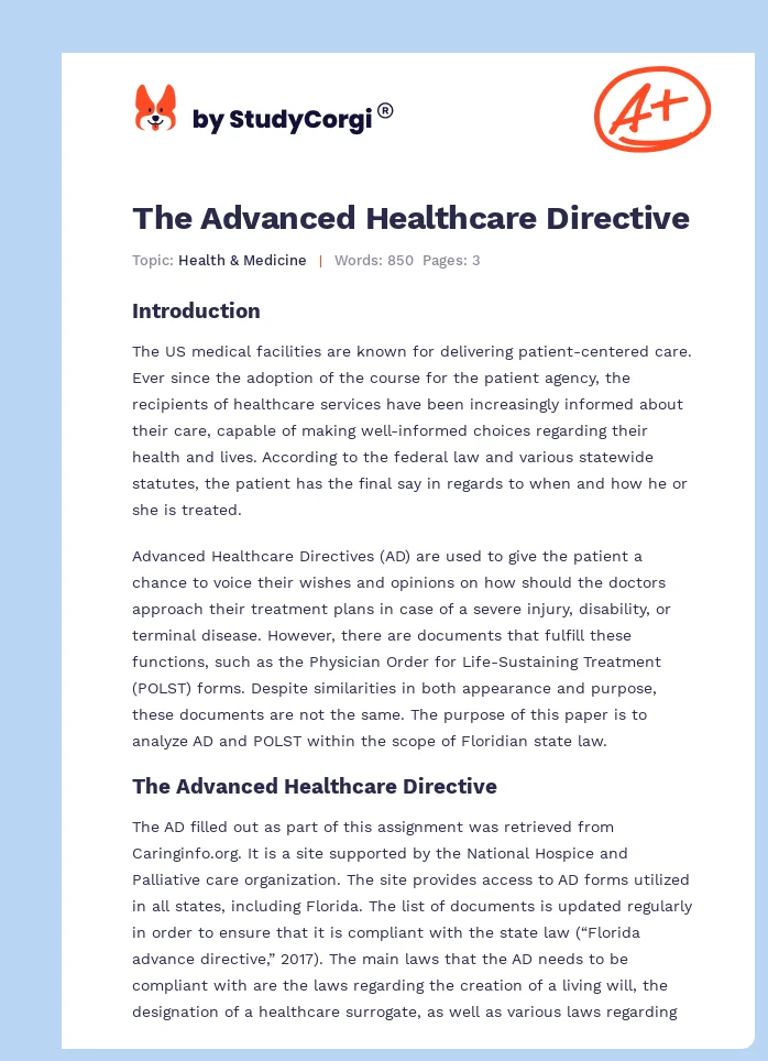 The Advanced Healthcare Directive. Page 1