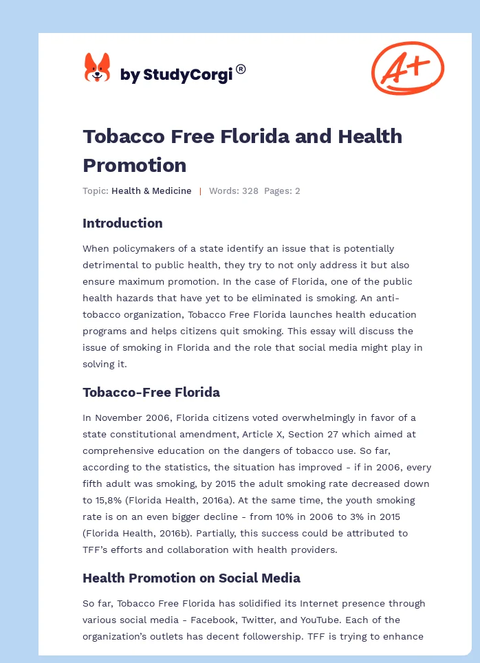 Tobacco Free Florida and Health Promotion. Page 1