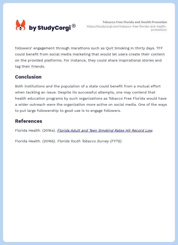 Tobacco Free Florida and Health Promotion. Page 2