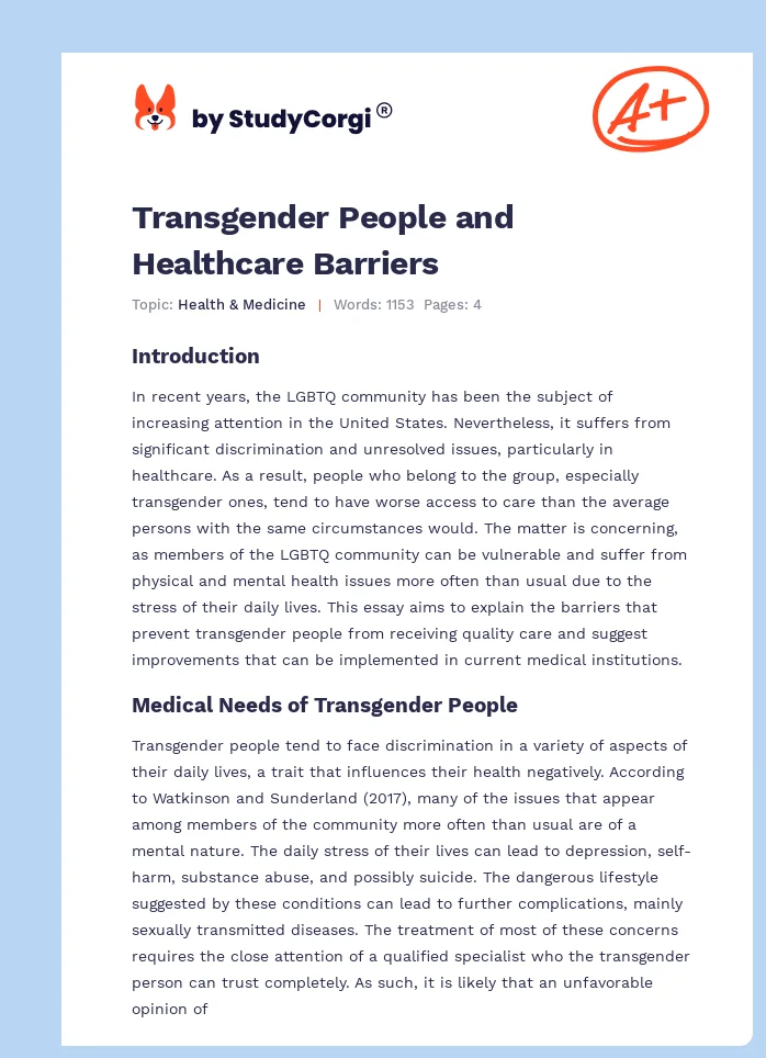Transgender People and Healthcare Barriers. Page 1