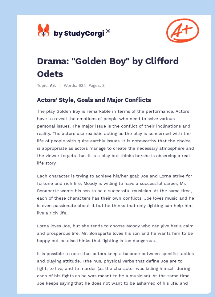 Drama: "Golden Boy" by Clifford Odets. Page 1