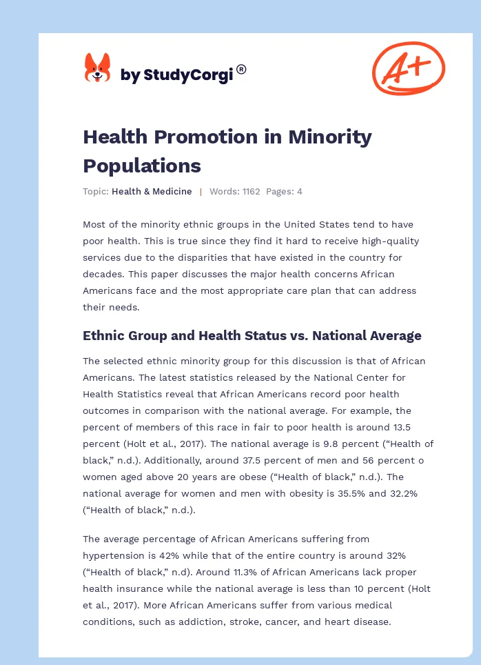 Health Promotion in Minority Populations. Page 1