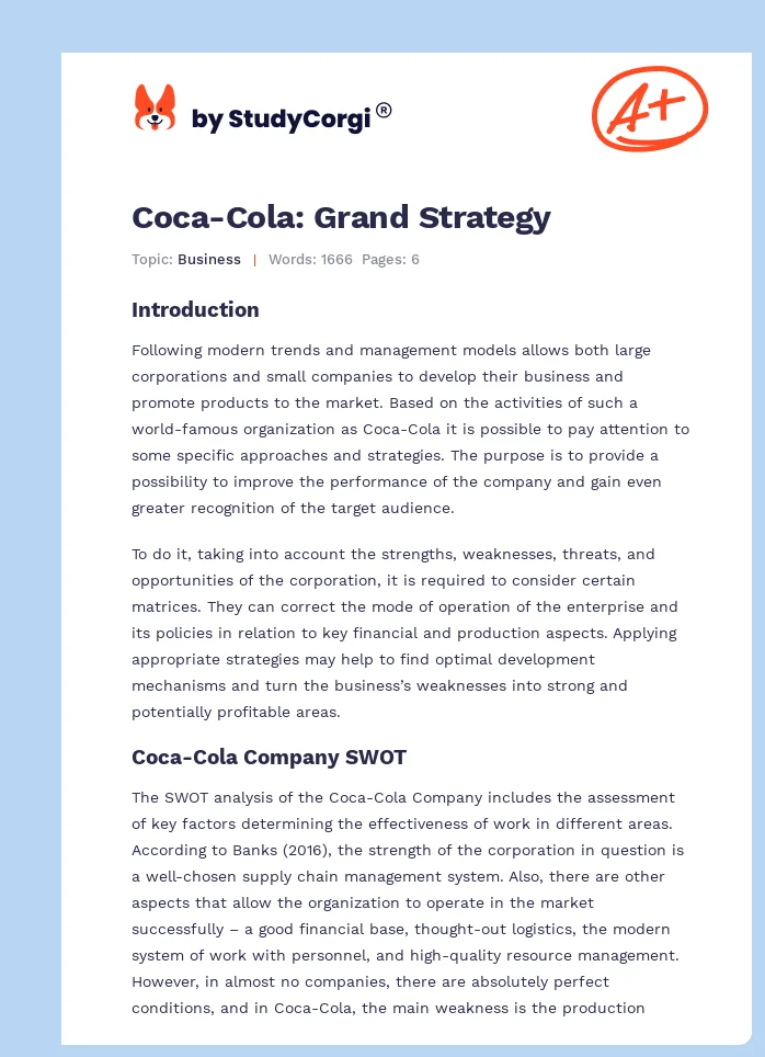 Coca-Cola: Grand Strategy. Page 1