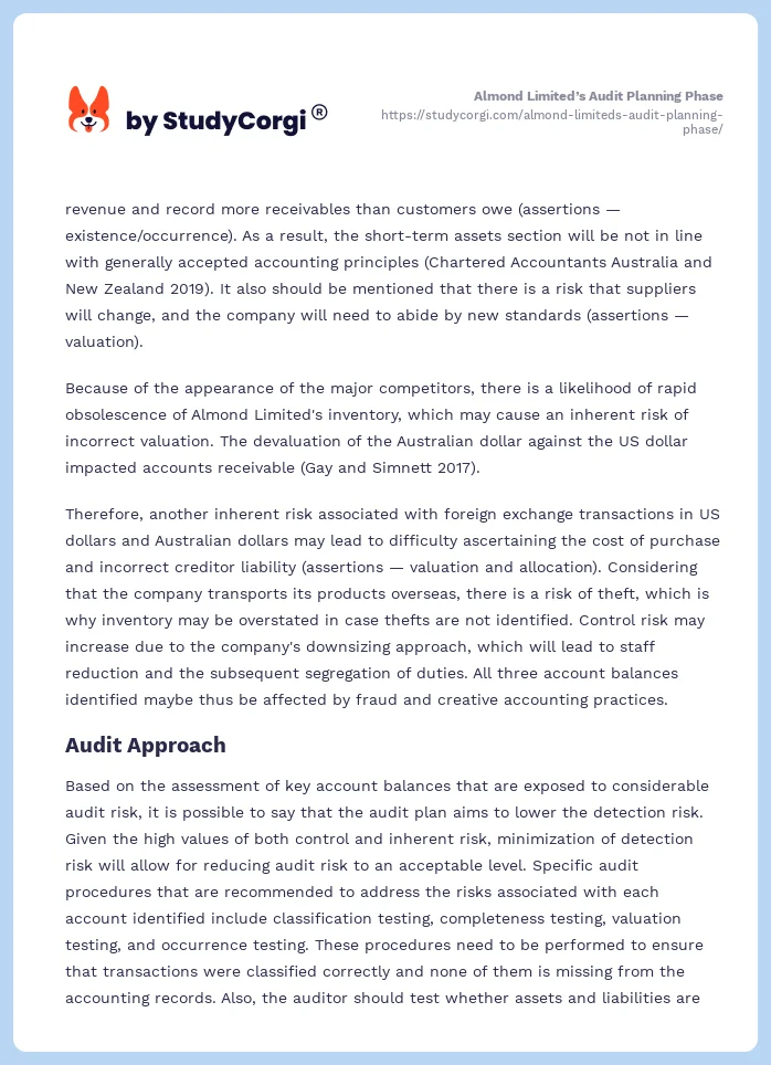 Almond Limited’s Audit Planning Phase. Page 2