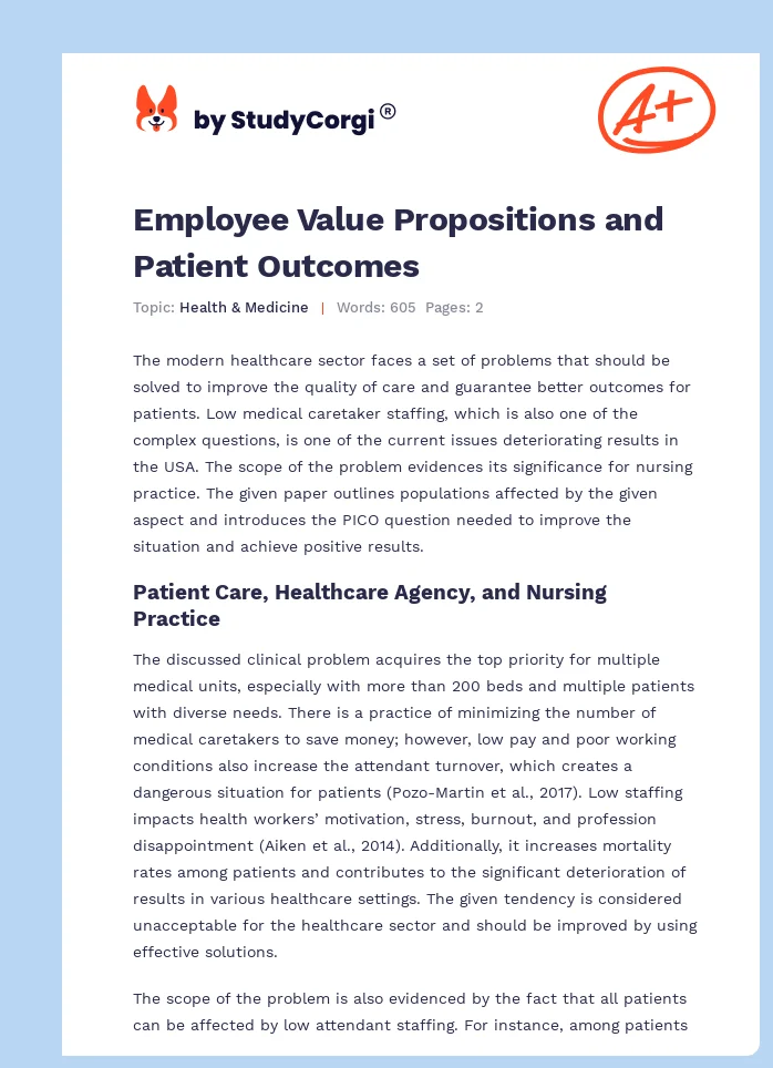 Employee Value Propositions and Patient Outcomes. Page 1