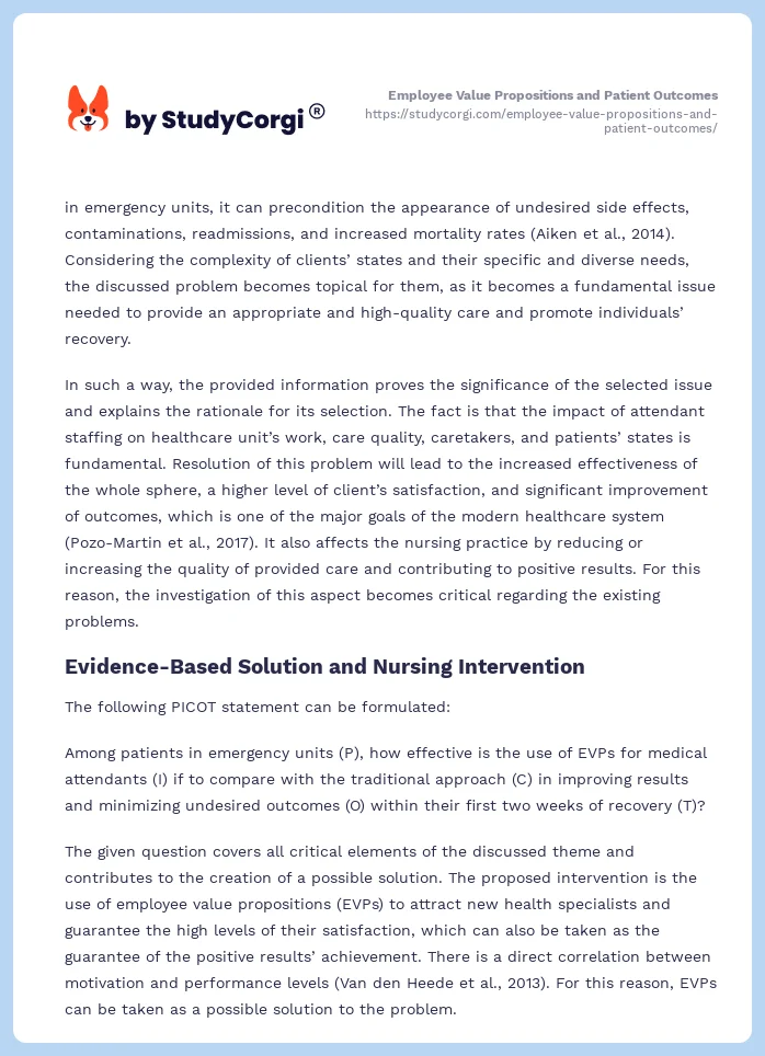 Employee Value Propositions and Patient Outcomes. Page 2