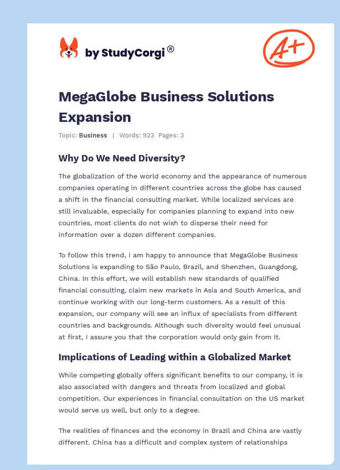 MegaGlobe Business Solutions Expansion. Page 1