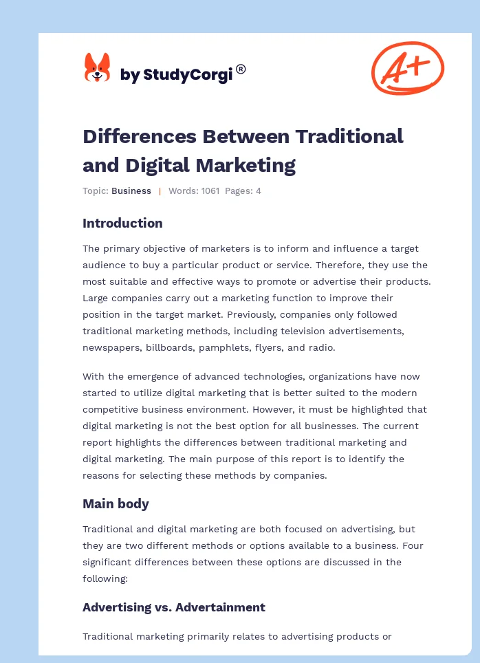 Differences Between Traditional and Digital Marketing. Page 1