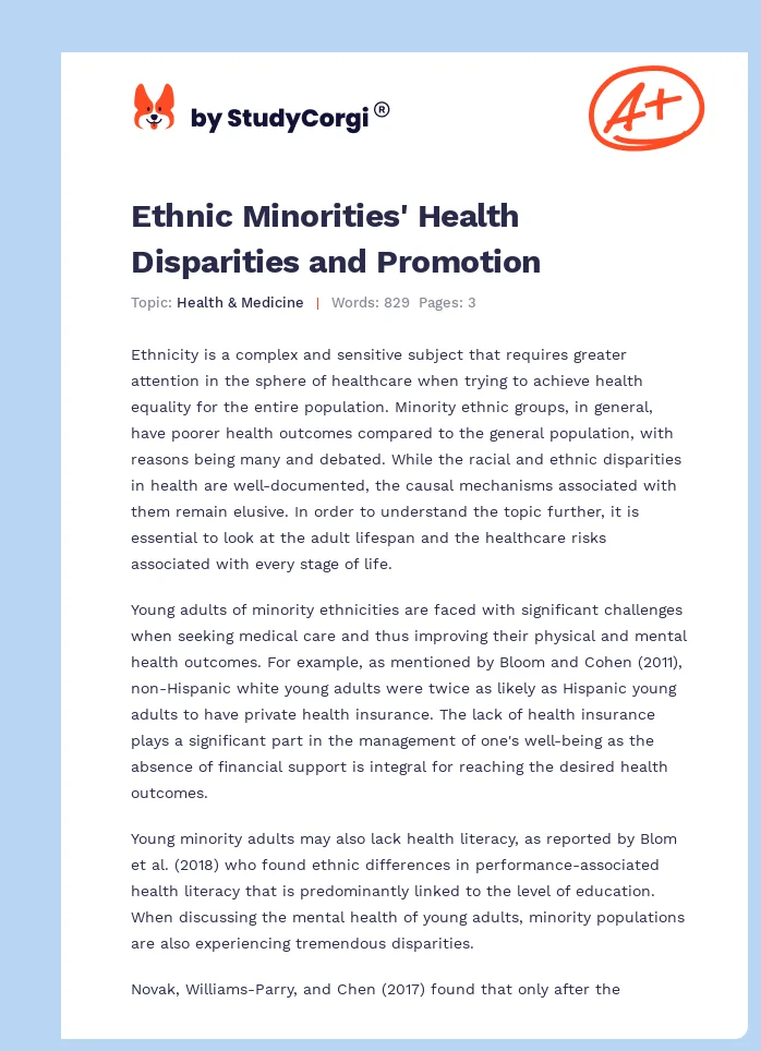 Ethnic Minorities' Health Disparities and Promotion. Page 1