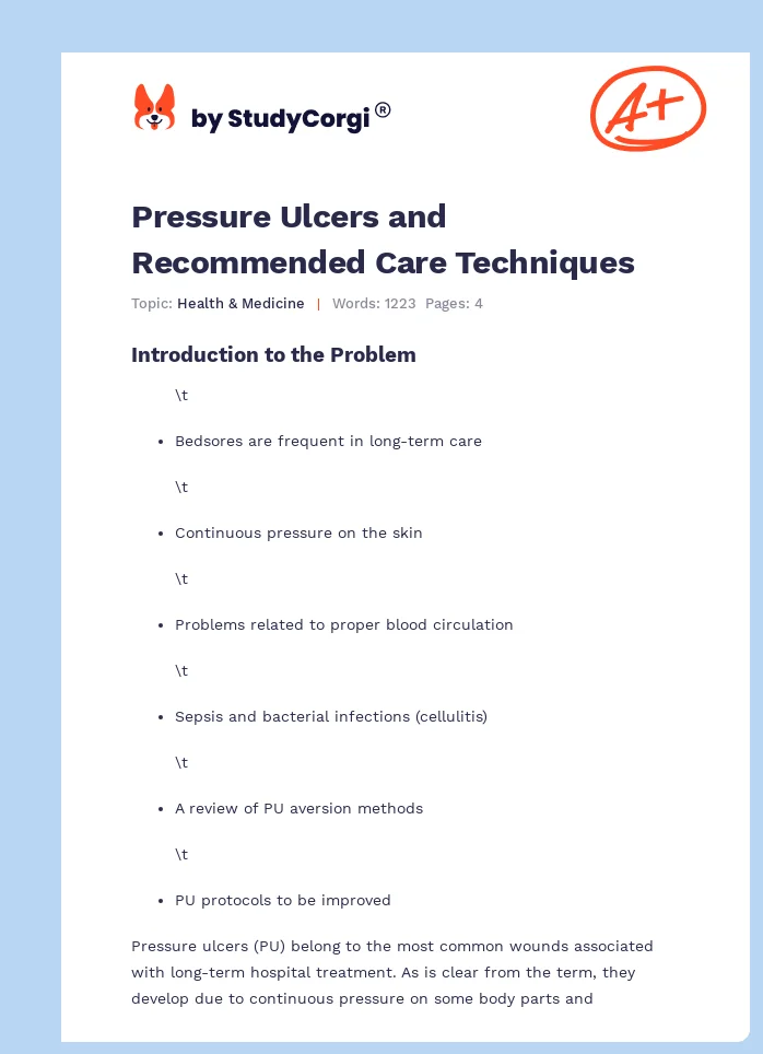 Pressure Ulcers and Recommended Care Techniques. Page 1