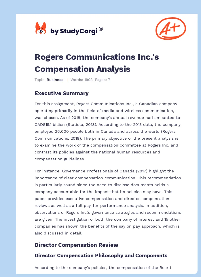 Rogers Communications Inc.'s Compensation Analysis. Page 1