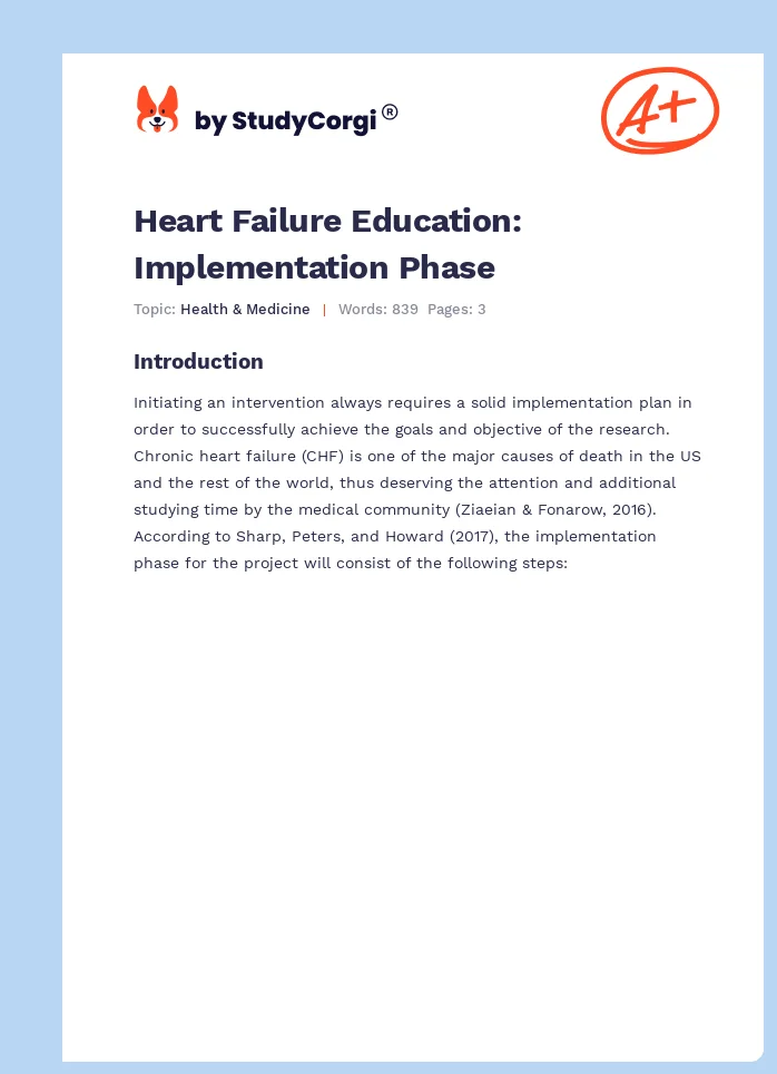 Heart Failure Education: Implementation Phase. Page 1