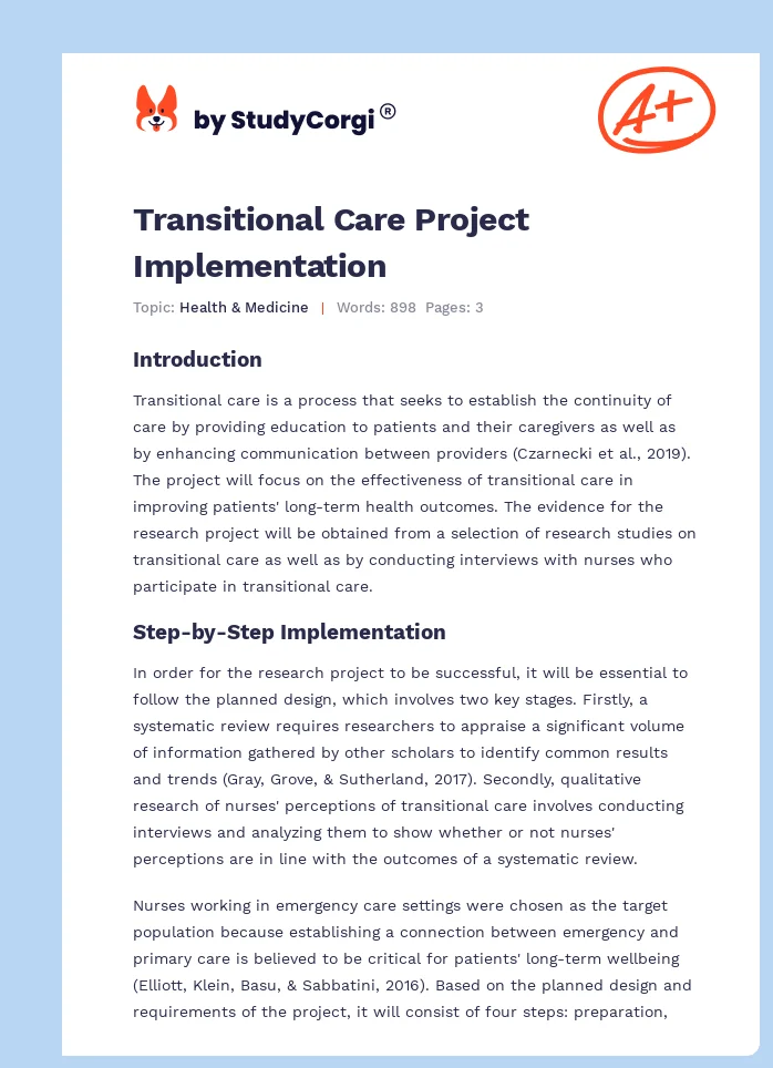 Transitional Care Project Implementation. Page 1