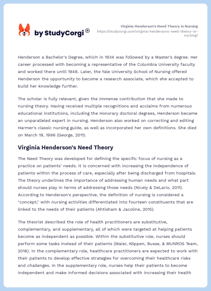 Virginia Henderson’s Need Theory in Nursing. Page 2