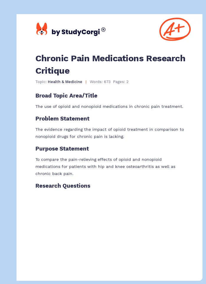 Chronic Pain Medications Research Critique. Page 1