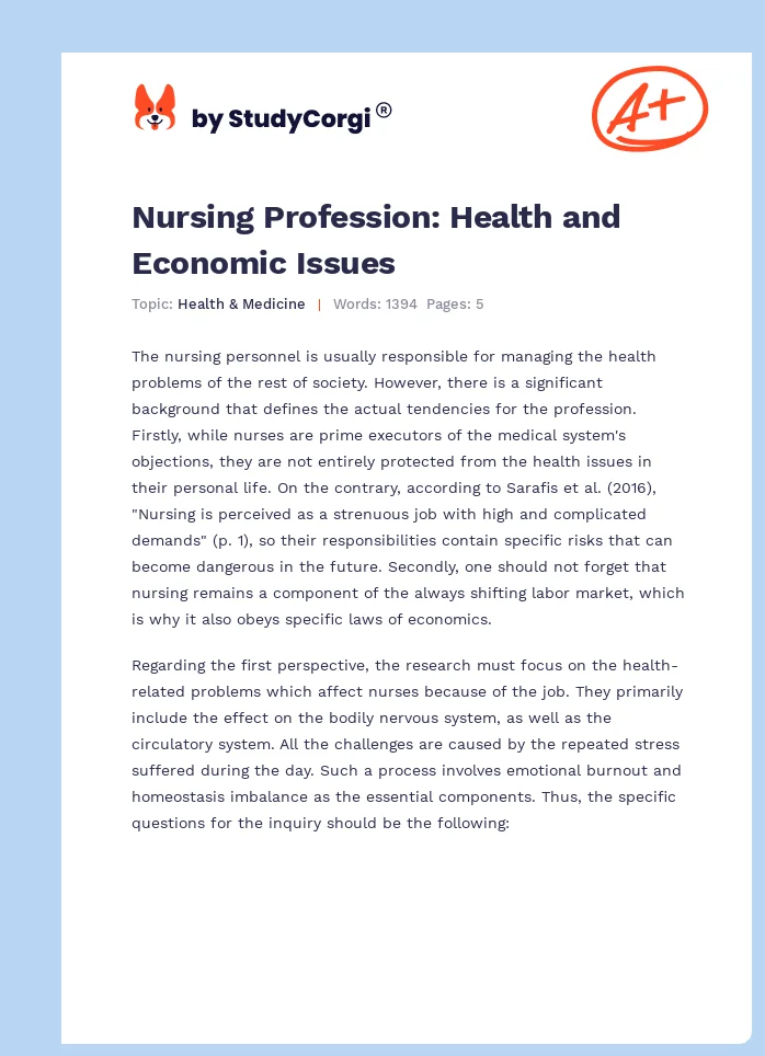Nursing Profession: Health and Economic Issues. Page 1