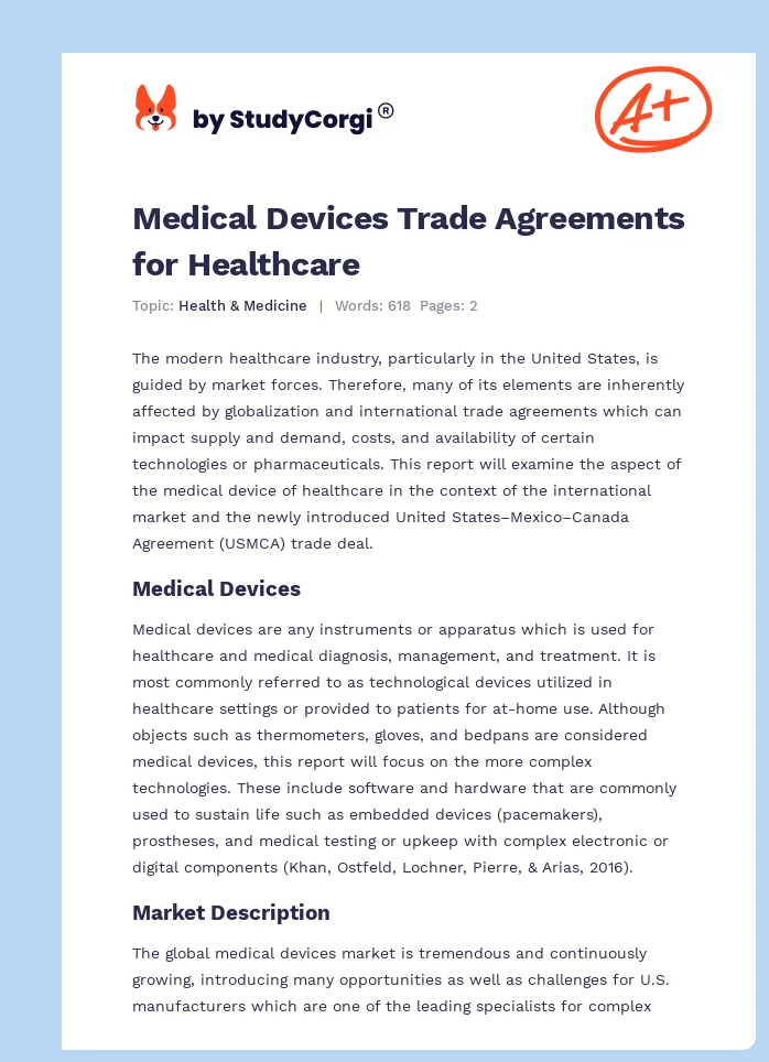 Medical Devices Trade Agreements for Healthcare. Page 1