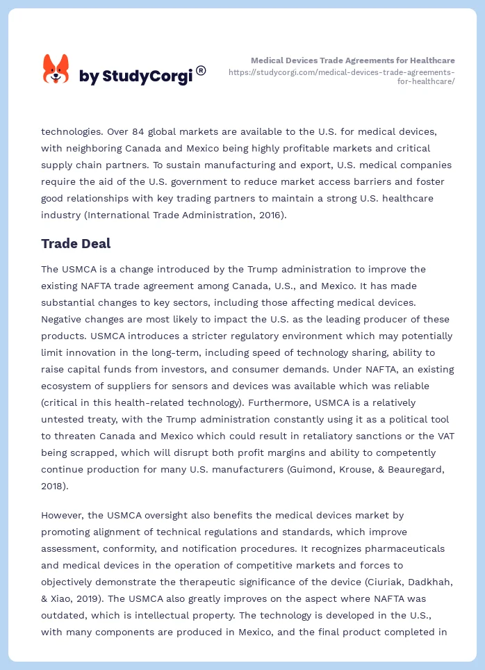 Medical Devices Trade Agreements for Healthcare. Page 2