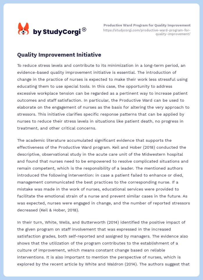 Productive Ward Program for Quality Improvement. Page 2