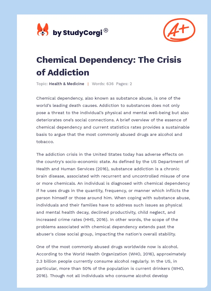 Chemical Dependency: The Crisis of Addiction. Page 1