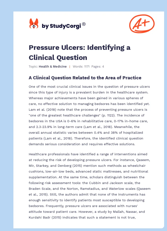 Pressure Ulcers: Identifying a Clinical Question. Page 1