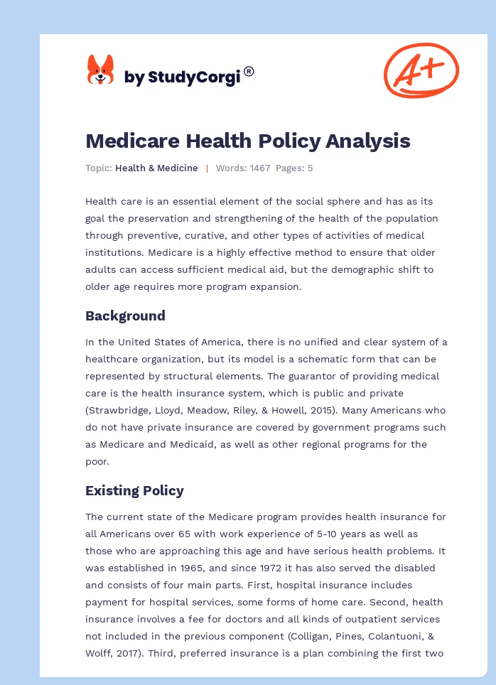 Medicare Health Policy Analysis. Page 1