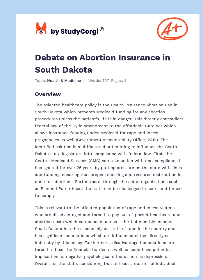 Debate on Abortion Insurance in South Dakota. Page 1
