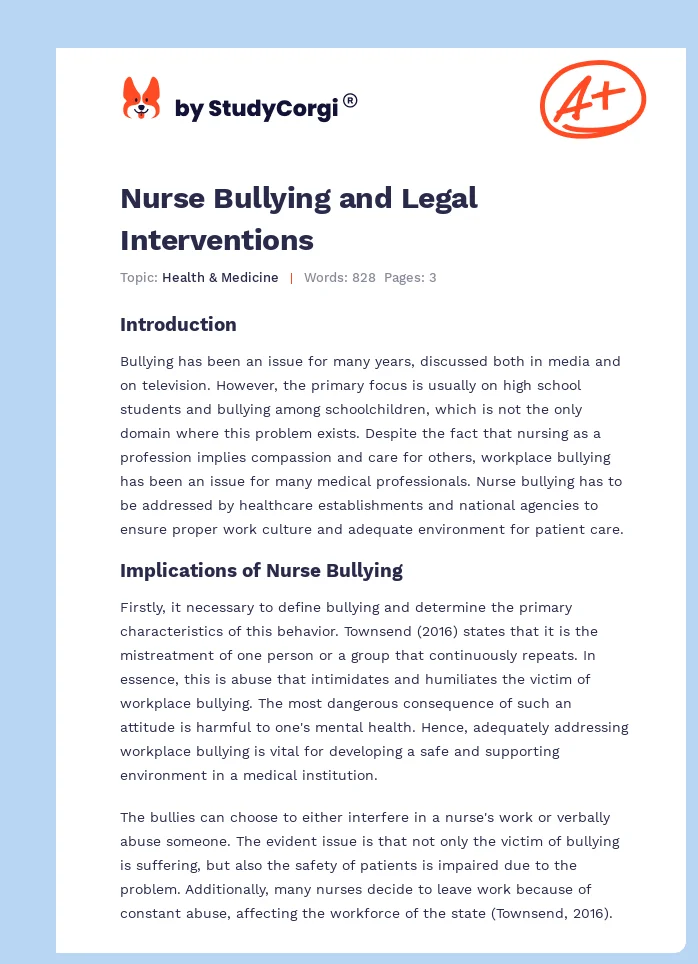 Nurse Bullying and Legal Interventions. Page 1