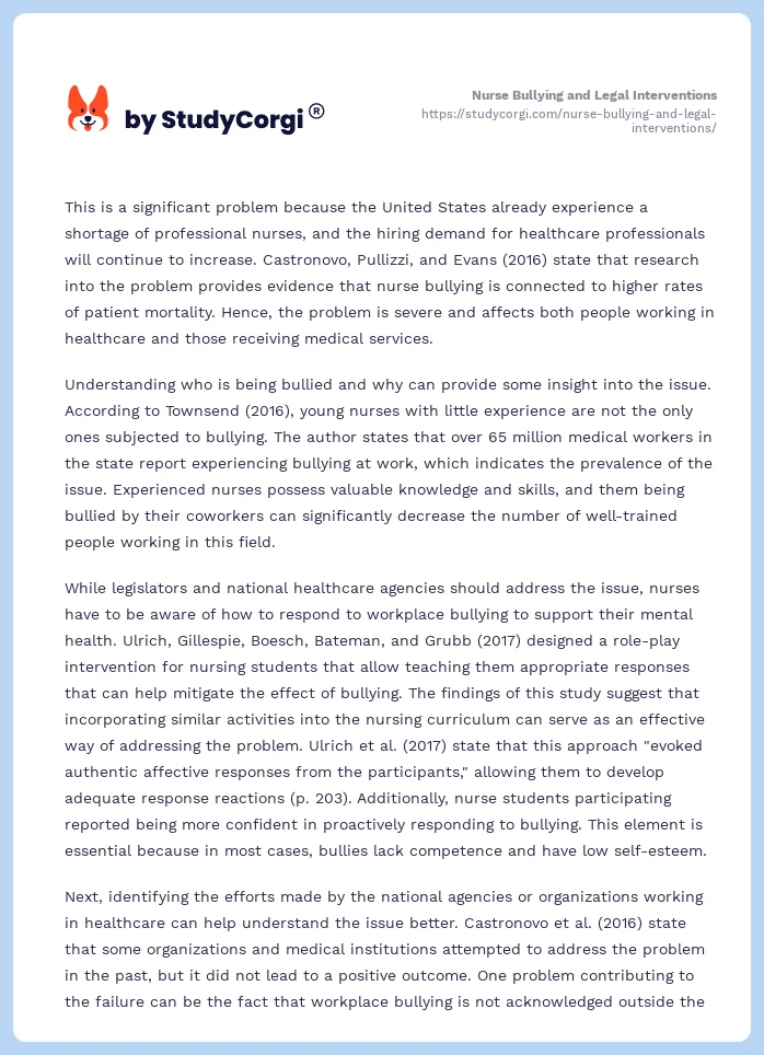 Nurse Bullying and Legal Interventions. Page 2